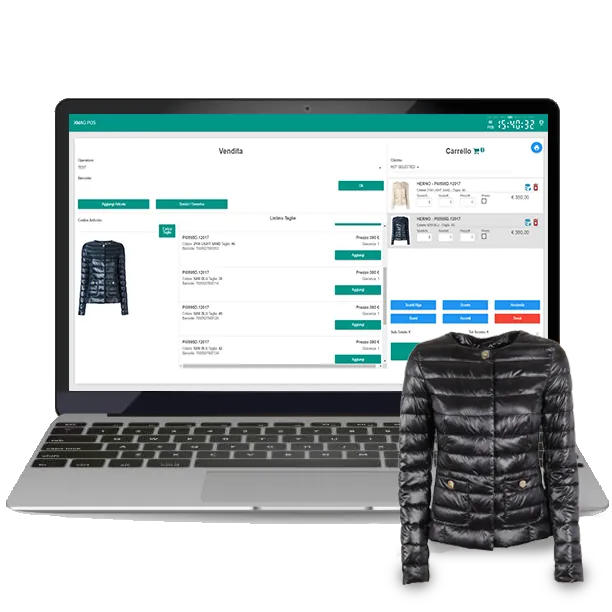 Cassa POS XMAG con vendita di un piumino